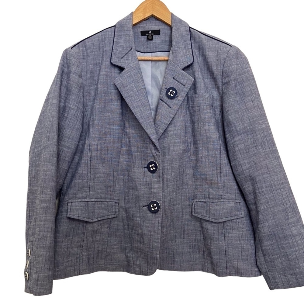 M Collection blazer cotton blend blue vest size 14 denim mix plus size jacket